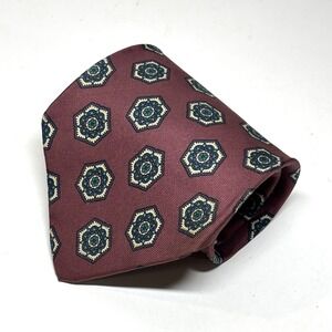 Lazarus Necktie Mens OS Burgundy Italian Silk Geometric Medallion‎ Classic Tie